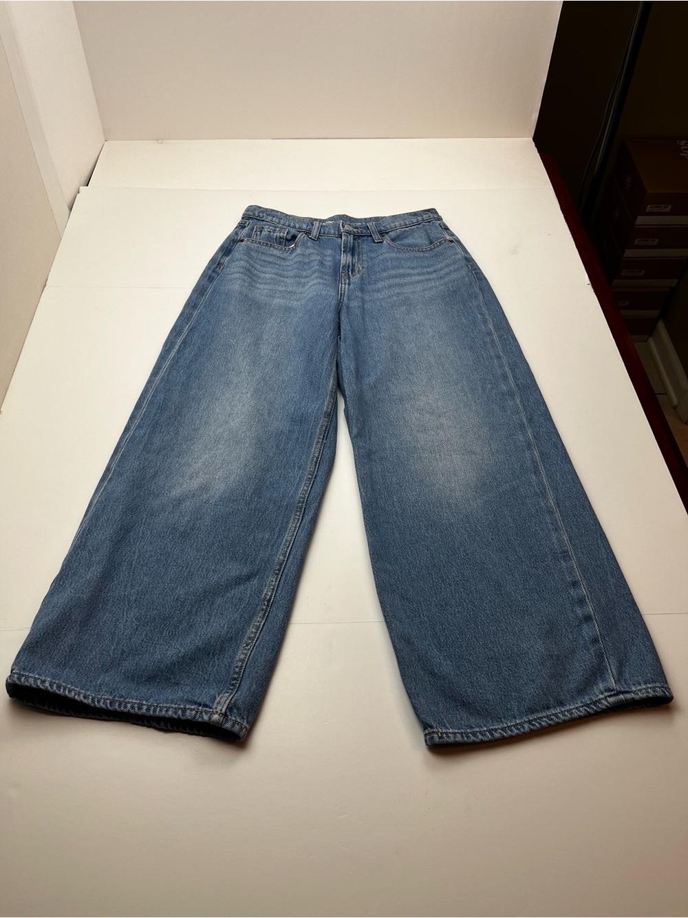 Old Navy High Rise Baggy Wide Leg Blue Denim Jean Womens Size 6 Petite Pockets